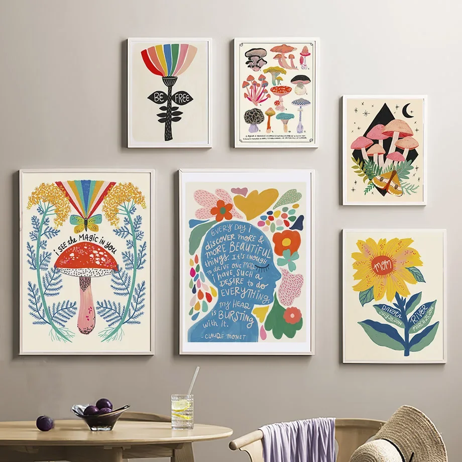Resin Art Quote - Boho Mantar Kelebek Ayçiçeği Alıntı Soyut